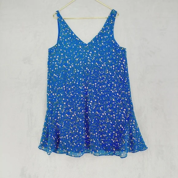 Charles Henry Ditsy Floral Shift Flowy Spring Summer Boho Blue Dress P3572 - Picture 2 of 8